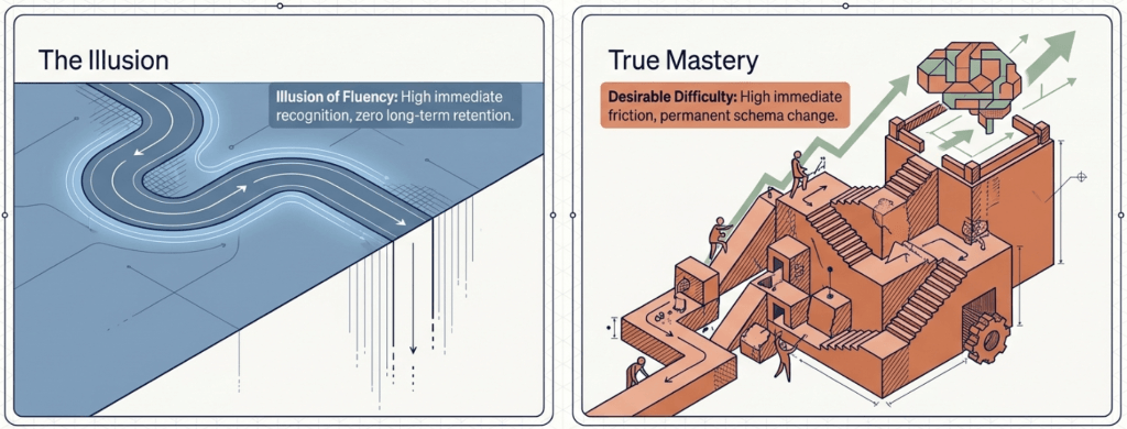 The Illusion of Fluency vs Desirable Difficulty leading to True Mastery