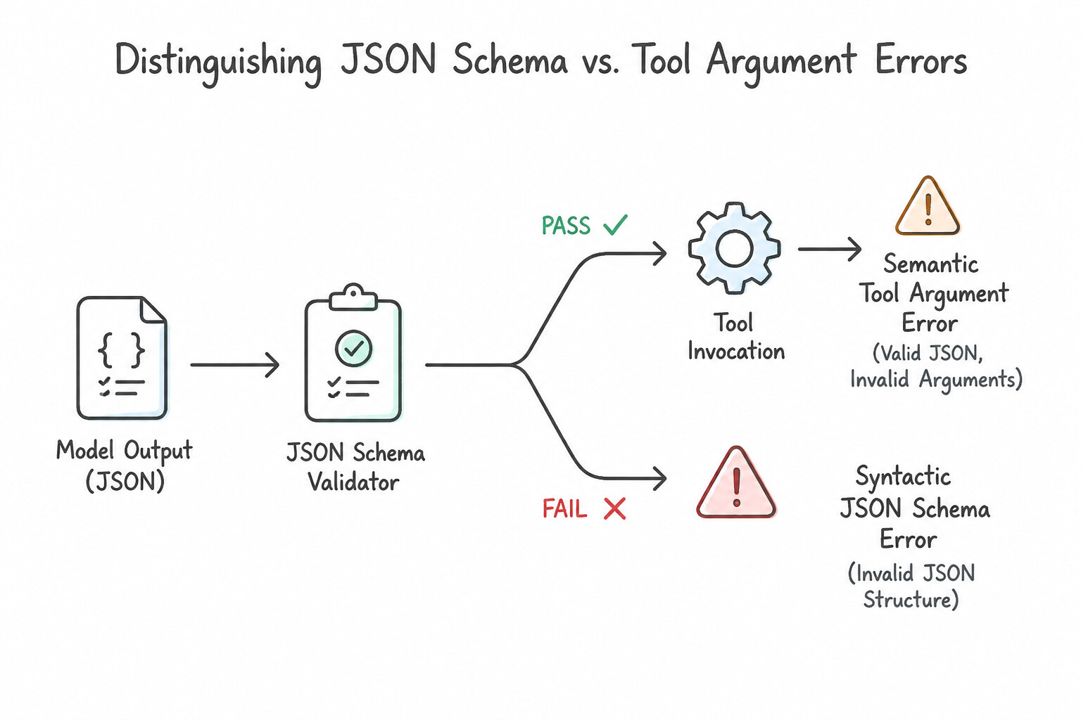 Syntactic Schema Errors vs. Semantic Tool Argument Errors