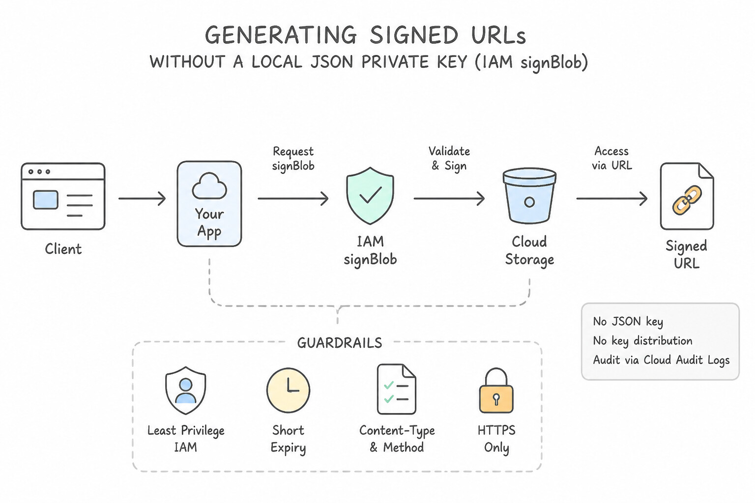 Generating Signed URLs Without a Local JSON Private Key (IAM signBlob) Architecture (1.3d)